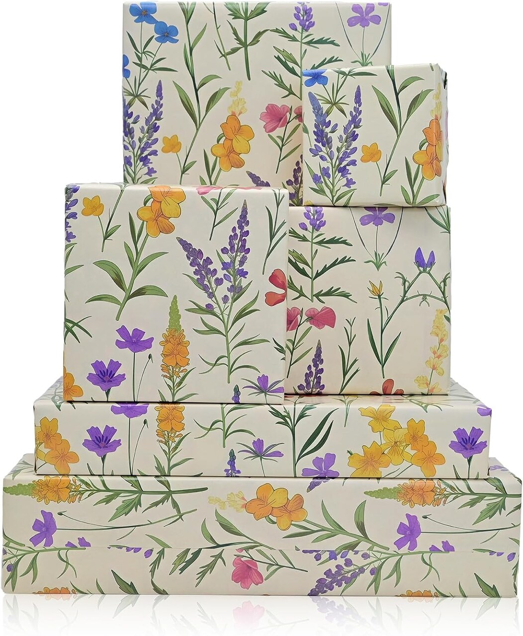 6-Pack Wildflower Wrapping Paper – Retro Floral Gift Wrap for Birthday, Wedding & Baby Shower, 19.6"x27.8"